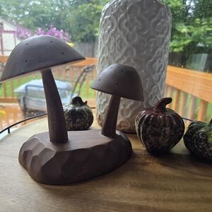 Rustic Wooden Mushroom and Pumpkin Set